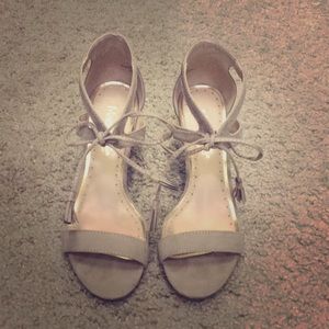 Nude faux suede heels